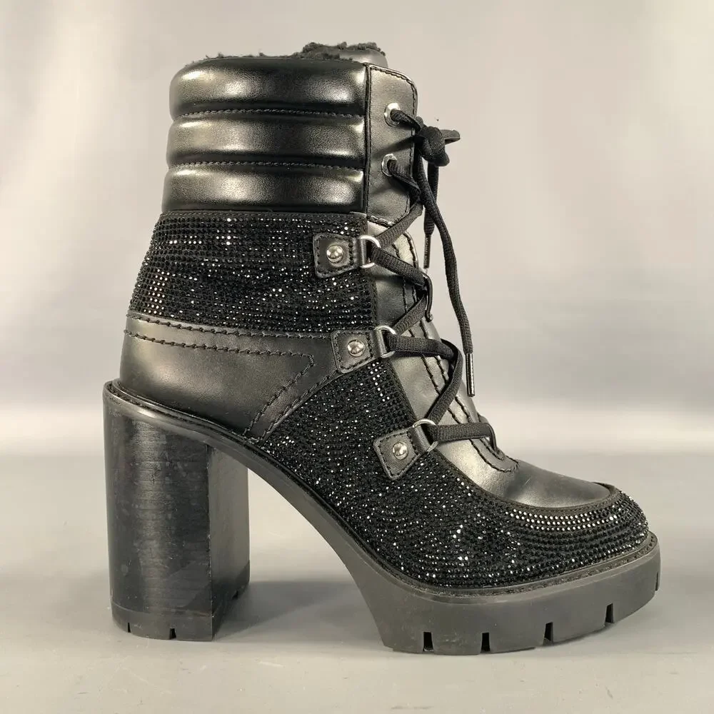 MICHAEL KORS Size 10 Black Rhinestones Lace Up Boots